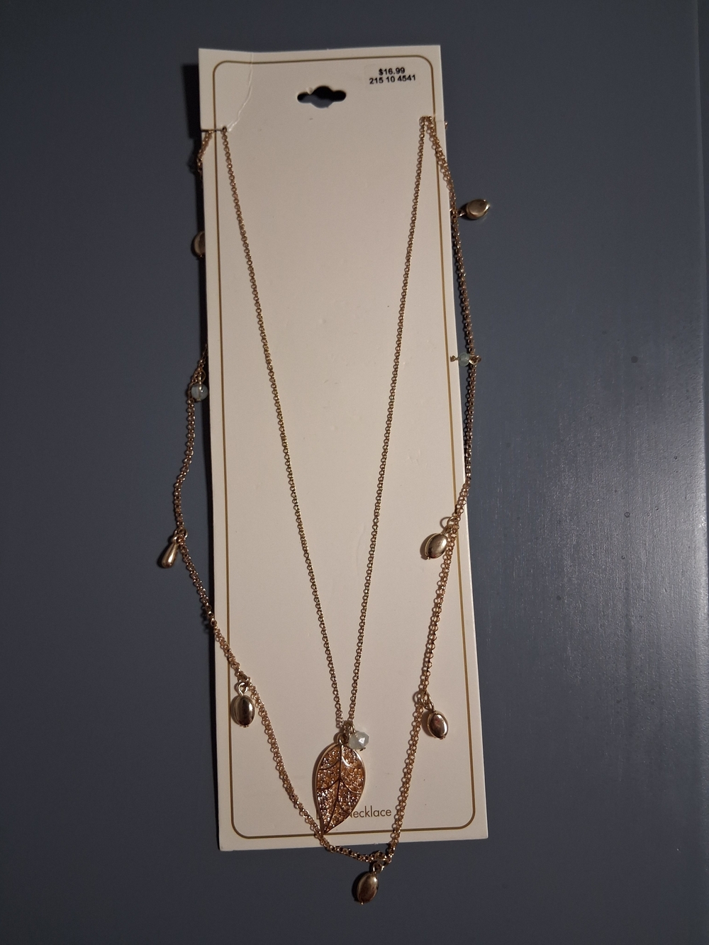 Gold Leaf Layered Necklace with Accent Beads